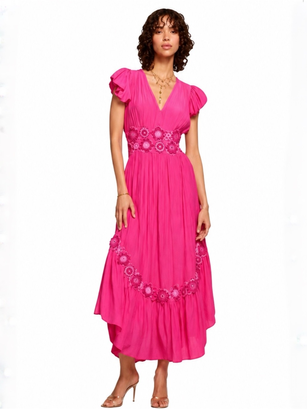 NWT Ramy Brook Lenna Pink Embellished Short Sleeve Maxi Dress
